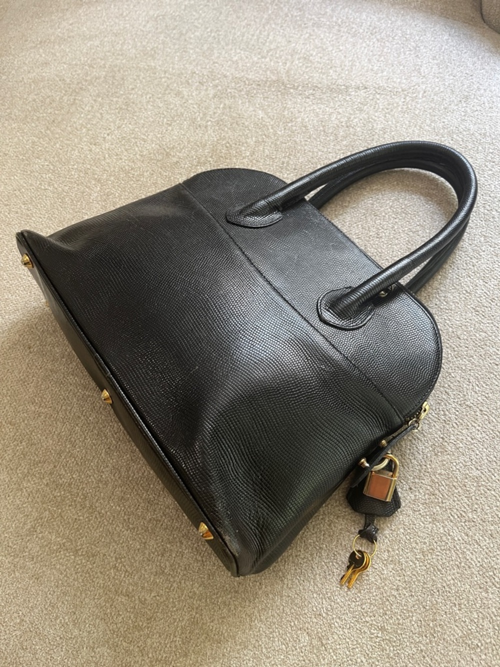 Vintage Neiman Marcus Classic Black Structured Dome Purse Handbag Flawed***